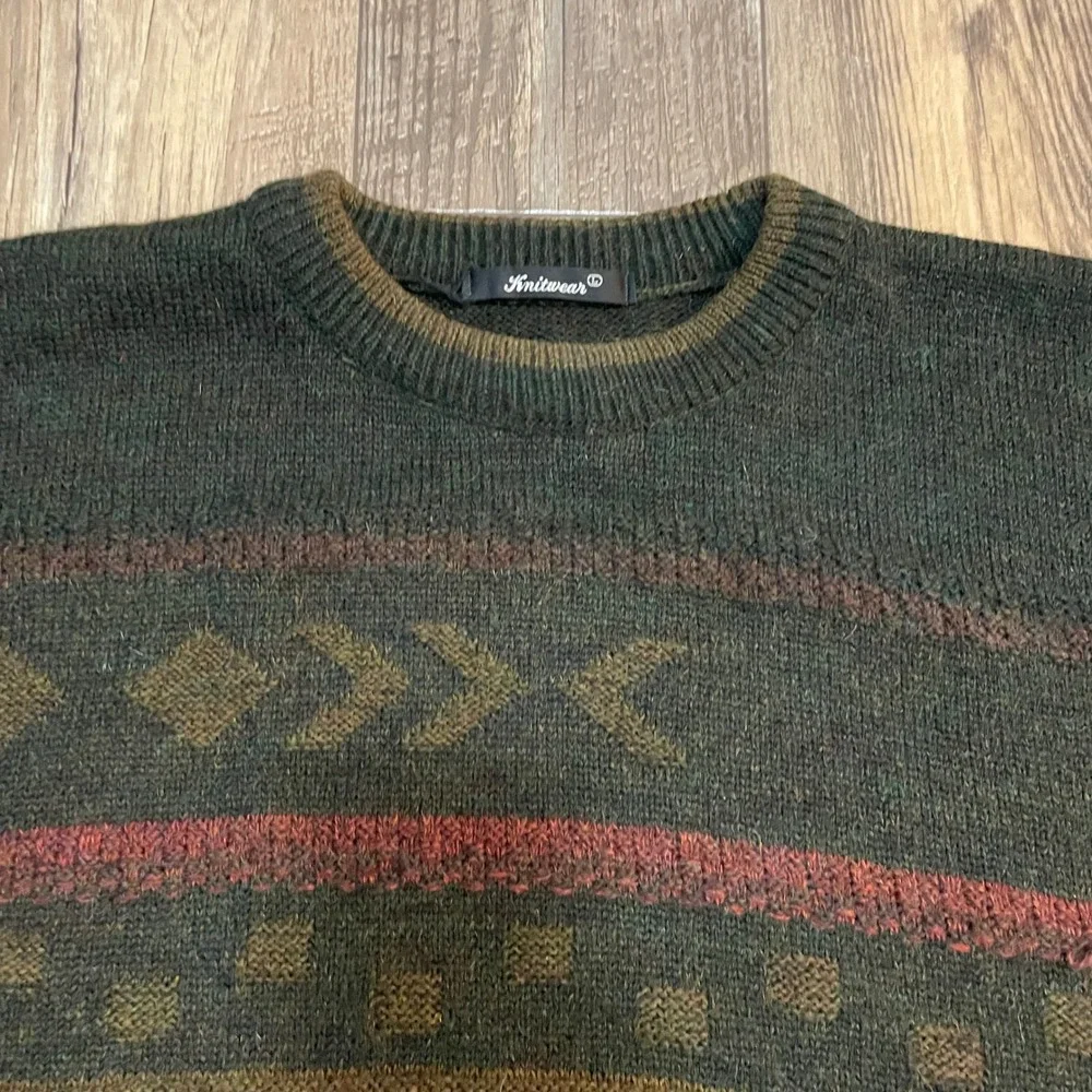 St Bernard Men Lg Green‎ Geometric Fair Isle Acrylic Wool Alapaca Sweater Knit